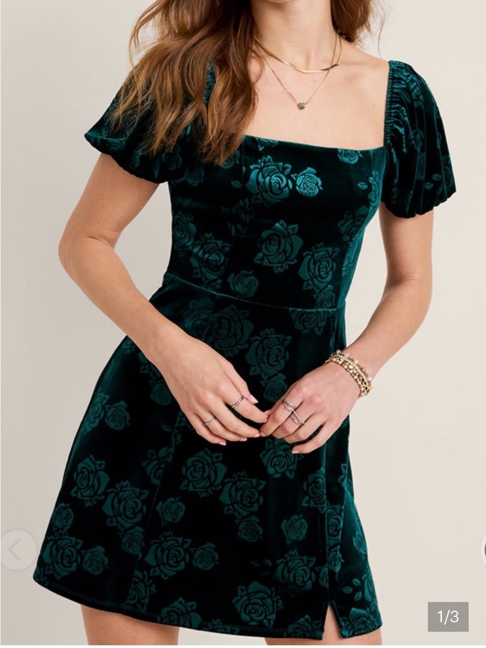 Francesca's NWT Collections Emerald Green Floral Velvet Mini Dress size M